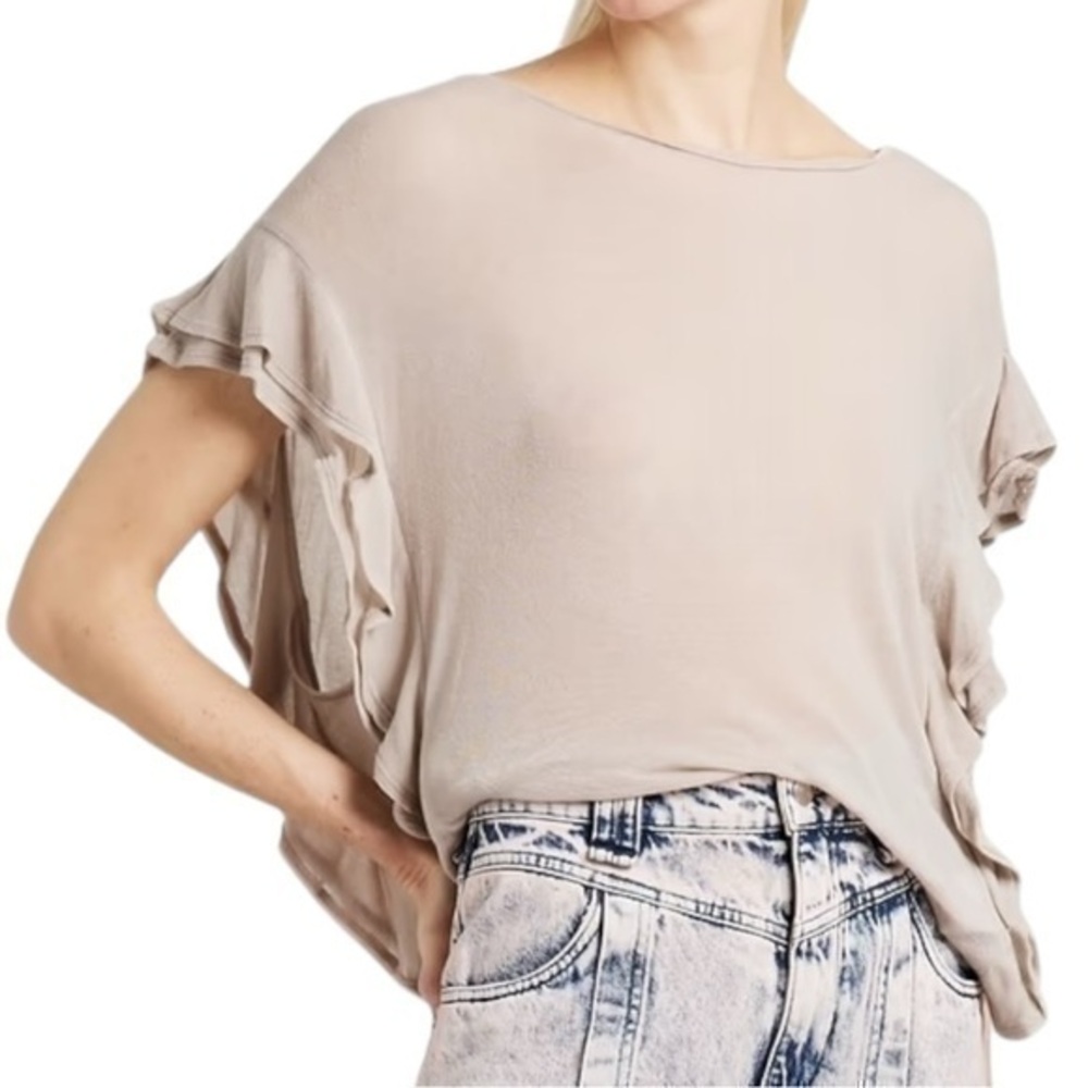 IRO Women’s Size S Beige Tan Dalia Ruffled Sides Jersey Shirt Top